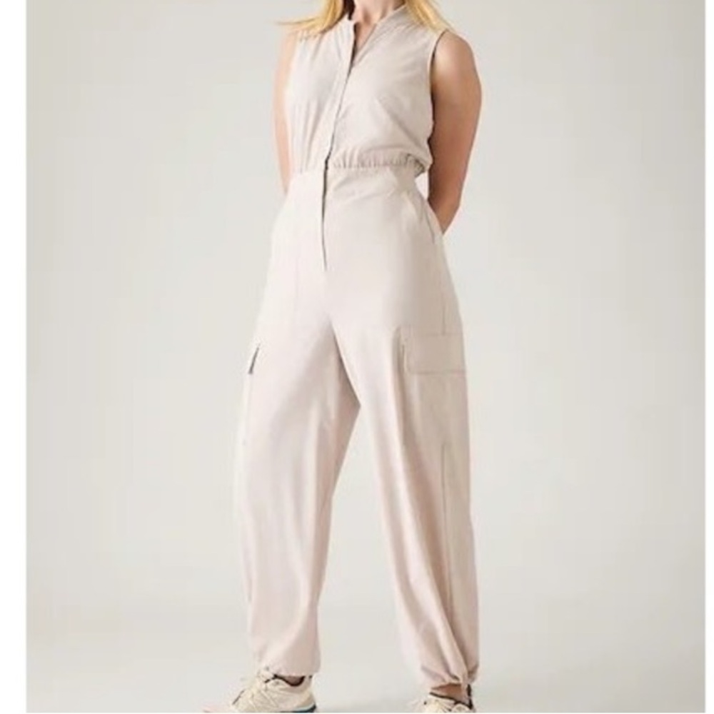 Athleta Sleeveless Brooklyn Utility Jumpsuit in Light Beige New